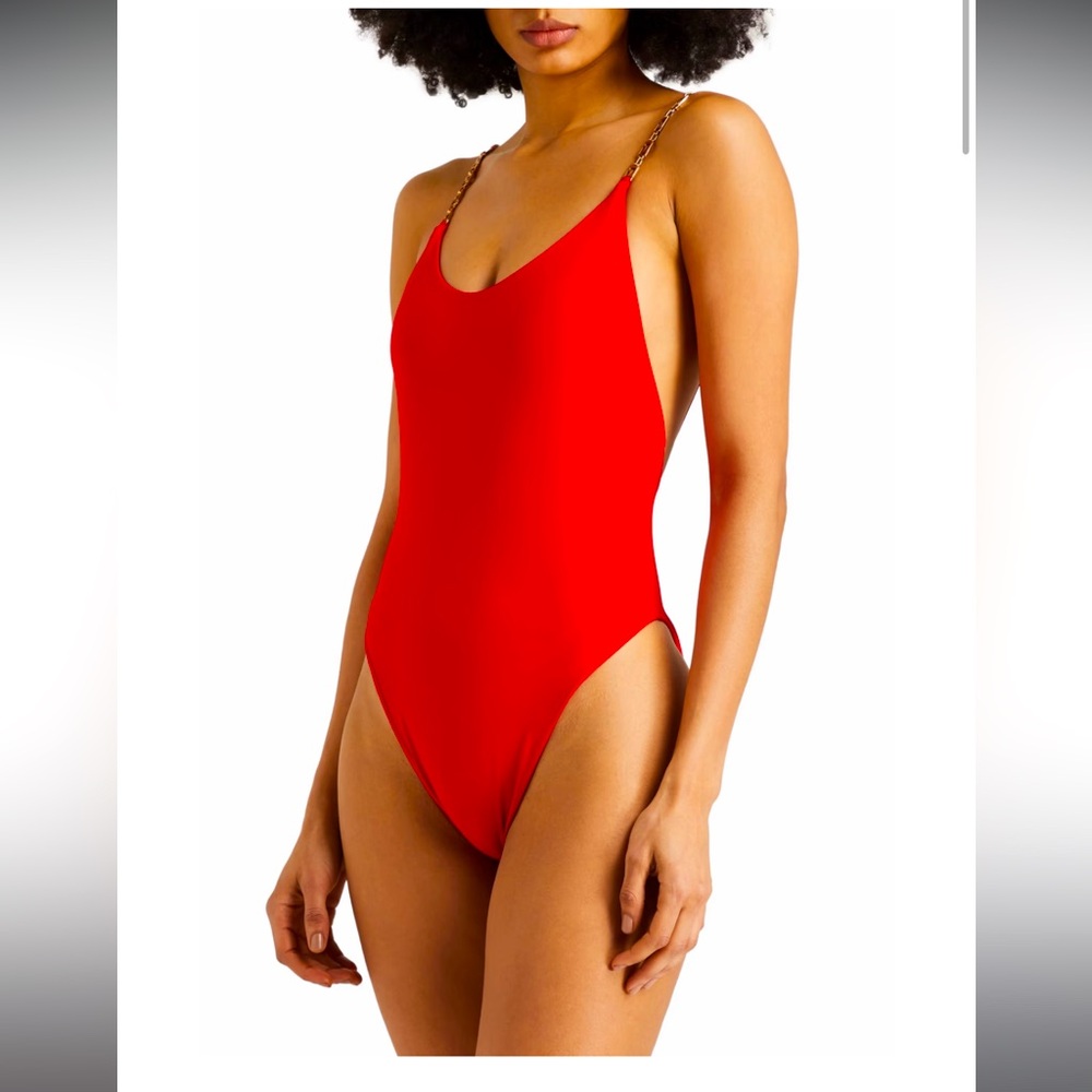 Versace Red One-Piece Swimsuit with Chain Straps